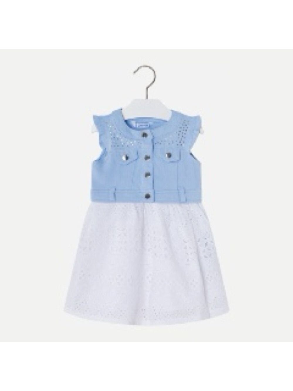 Size 5 Girls Mayoral Blue and White Eyelet Casual Dress